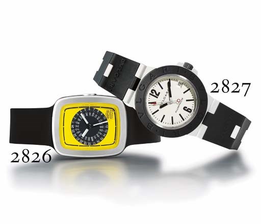 BULGARI. AN ALUMINIUM AND RUBBER AUTOMATIC WRISTWATCH WITH CENTRE SECONDS AND DATE