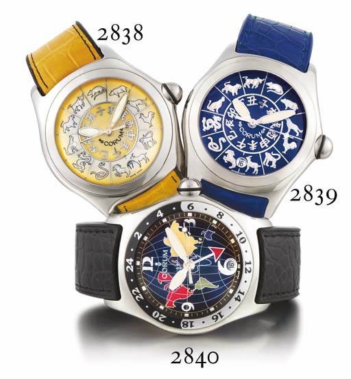 CORUM. A LIMITED EDITION STAINLESS STEEL TONNEAU-SHAPED AUTOMATIC WRISTWATCH WITH CENTRE SECONDS, DATE AND BLUE DIAL