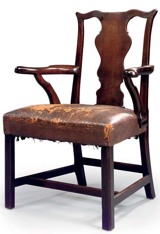 A GEORGE II MAHOGANY OPEN ARMCHAIR