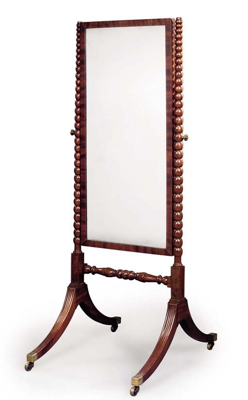 A REGENCY MAHOGANY CHEVAL MIRROR