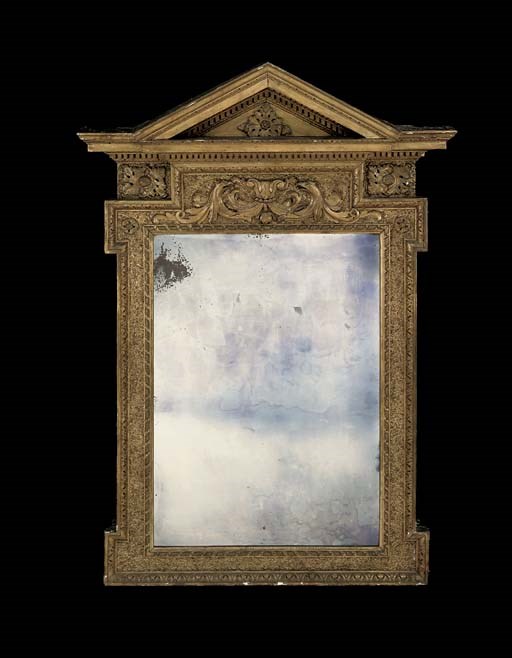 A GEORGE II GILT-LEAD-MOUNTED AND GILTWOOD MIRROR