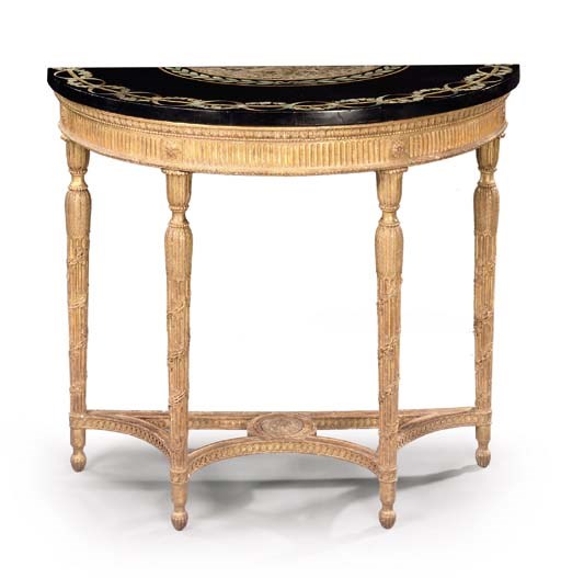A GEORGE III GILTWOOD SIDE TABLE WITH SCAGLIOLA TOP