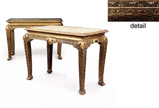 A PAIR OF GEORGE II GILT-GESSO PIER TABLES