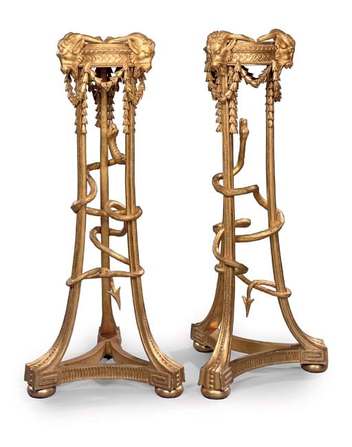 A PAIR OF GEORGE III GILTWOOD TORCHERES