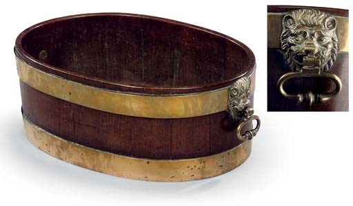 A GEORGE III BRASS-BOUND MAHOGANY WINE-COOLER