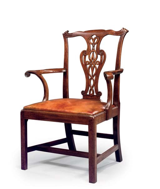 A GEORGE II MAHOGANY OPEN ARMCHAIR
