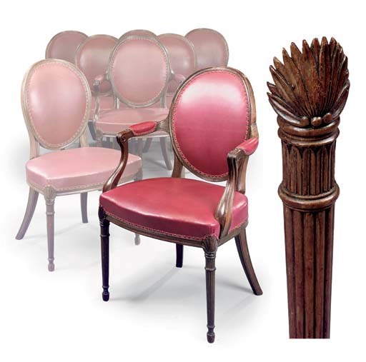 A SET OF EIGHT LATE GEORGE III MAHOGANY CHAIRS