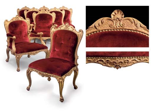 A SUITE OF GEORGE III GILTWOOD SEAT-FURNITURE