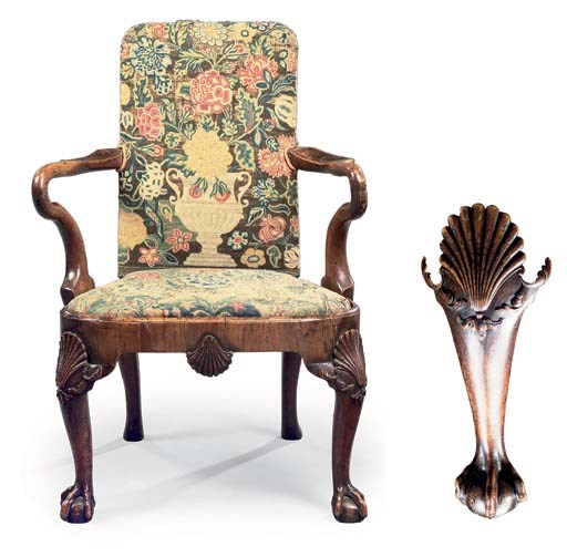 A GEORGE I WALNUT ARMCHAIR