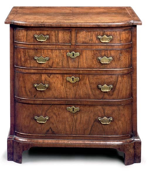 A GEORGE I WALNUT BOWFRONT CHEST