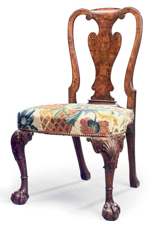 A GEORGE II BURR-WALNUT SIDE CHAIR