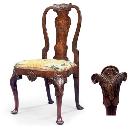 A GEORGE II BURR-WALNUT SIDE CHAIR