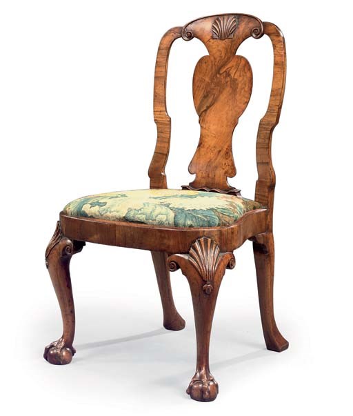 A GEORGE I WALNUT SIDE CHAIR