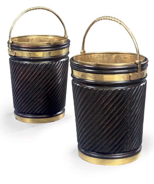 A PAIR OF MAHOGANY AND BRASS-MOUNTED PEAT-BUCKETS