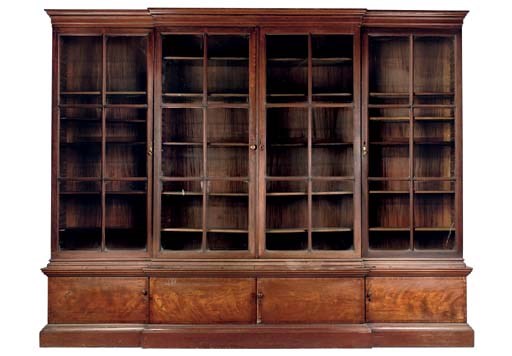 A GEORGE II MAHOGANY BREAKFRONT BOOKCASE