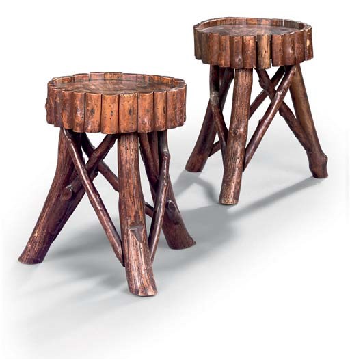A PAIR OF REGENCY 'COTTAGE ORNE' ELM STANDS