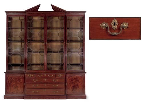 A GEORGE III MAHOGANY BREAKFRONT BOOKCASE