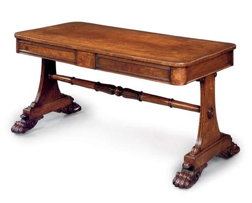A GEORGE IV OAK AND BROWN OAK WRITING-TABLE