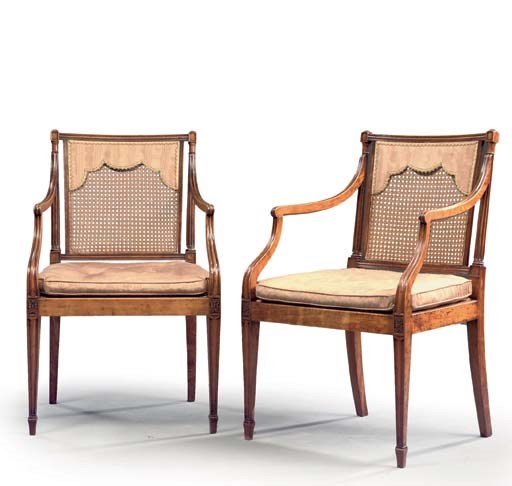 A PAIR OF GEORGE III SOLID SATINWOOD ARMCHAIRS