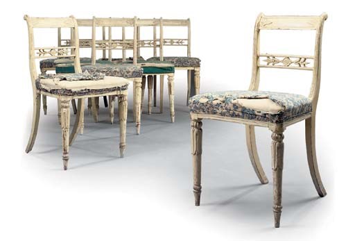 A SET OF EIGHT REGENCY WHITE-PAINTED DINING-CHAIRS