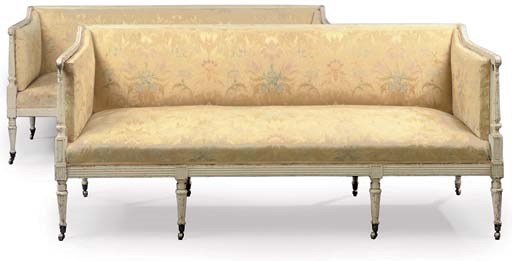 A PAIR OF GEORGE III WHITE-PAINTED SOFAS