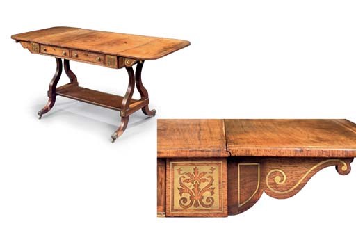 A REGENCY BRASS-INLAID ROSEWOOD SOFA TABLE
