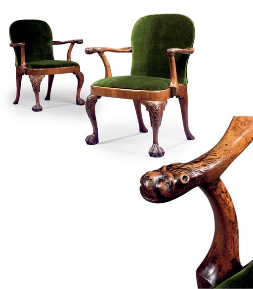 A PAIR OF GEORGE II WALNUT ARMCHAIRS