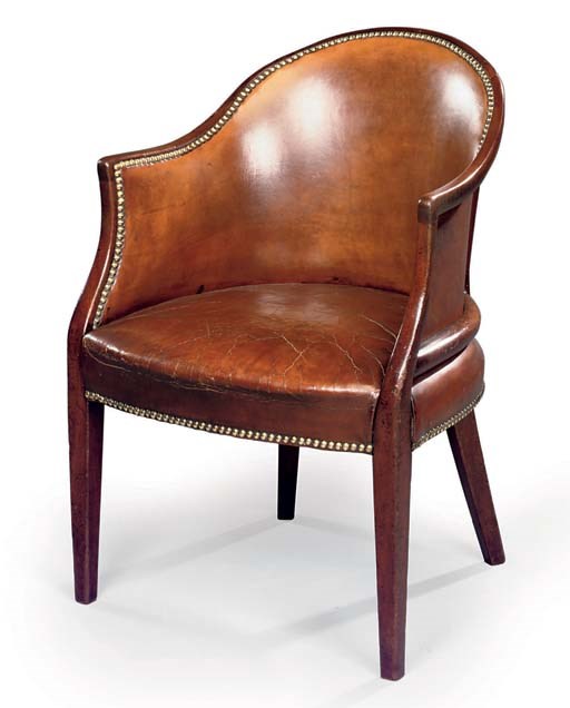 A LATE GEORGE III MAHOGANY TUB BERGERE