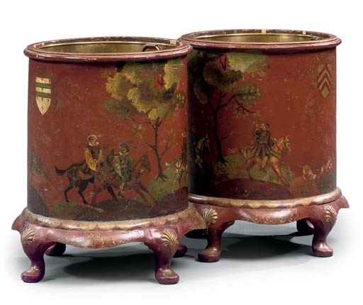 A PAIR OF RED AND GILT-JAPANNED BUCKETS