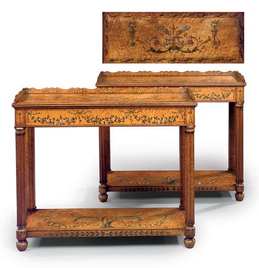 A PAIR OF POLYCHROME-DECORATED MAPLE PIER TABLES