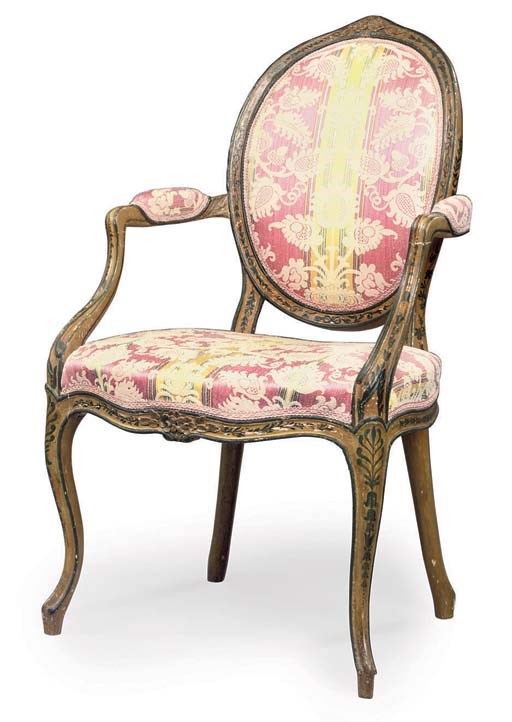 A GEORGE III GREEN AND CREAM-PAINTED ARMCHAIR
