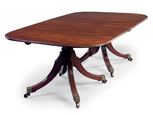 A REGENCY MAHOGANY TWIN-PEDESTAL DINING-TABLE