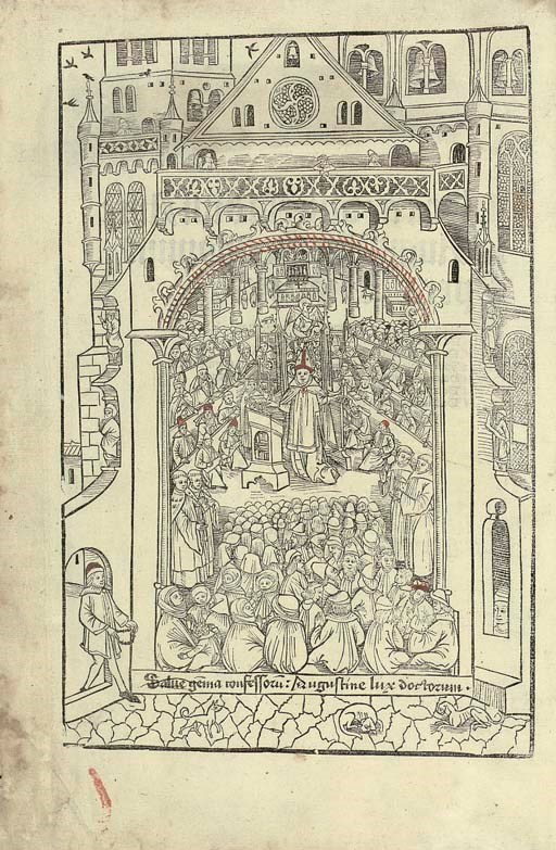 AUGUSTINUS, Aurelius (St., 354-430). Sermones -- Sermones ad heremitas; Sermones de verbis Domini; Sermones de verbis apostoli; Sermones in epistolam Johannis; Quinquaginta. With additions by Sebastian Brant. Basel: Johann Amerbach, 1494-95.