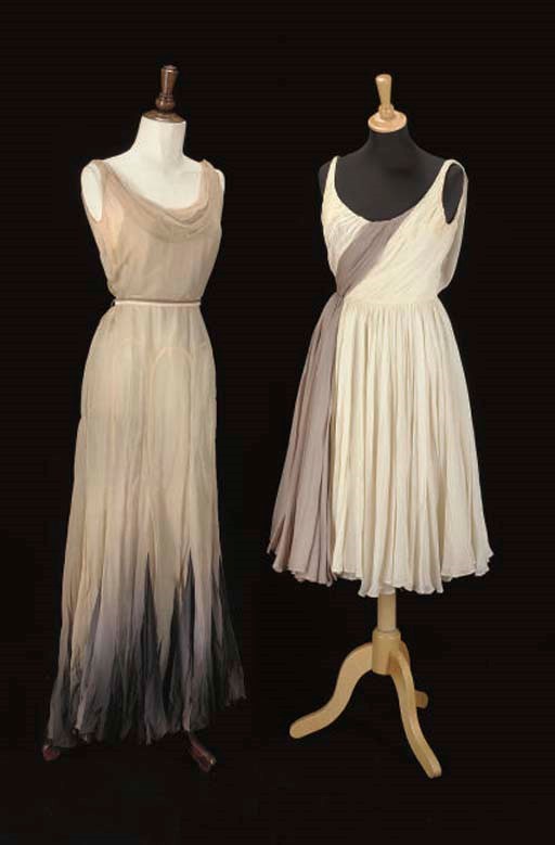 BALMAIN AND ANOTHER, TWO CHIFFON DRESSES