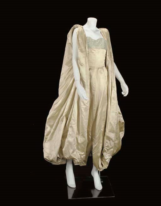 HELEN ROSE, A CELADON SATIN EVENING GOWN