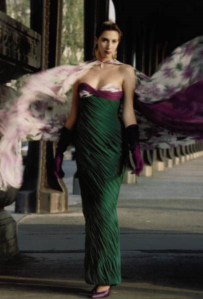 A LILAC AND GREEN SILK CHIFFON ENSEMBLE