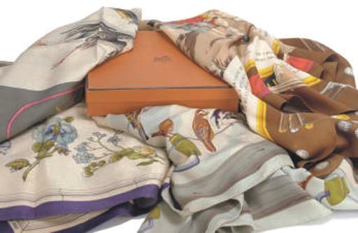 HERMÈS, FIVE SILK SCARVES