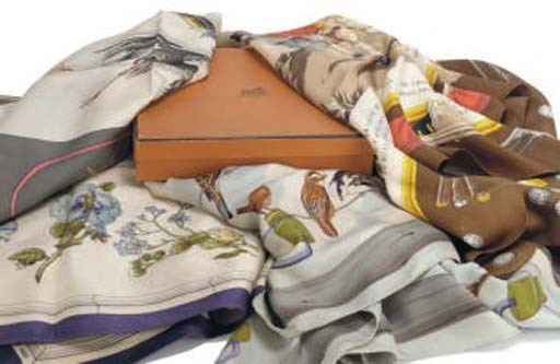 HERMÈS, FIVE SILK SCARVES