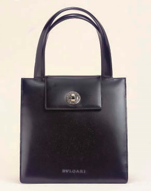 A BLACK LEATHER HANDBAG, BULGARI