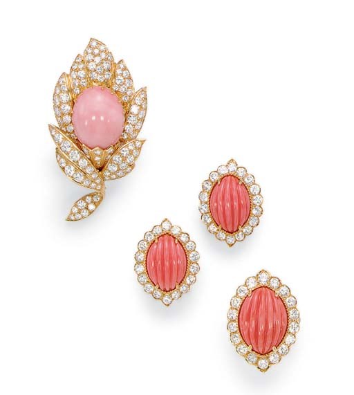 **A GROUP OF CORAL AND DIAMOND JEWELRY