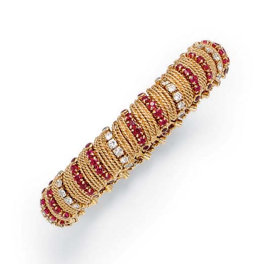 A RUBY, DIAMOND AND GOLD BRACELET, BY VAN CLEEF & ARPELS