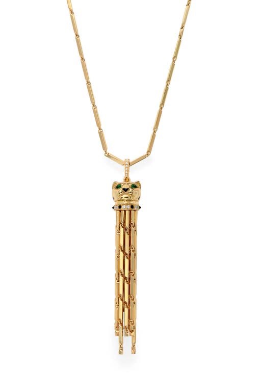 A DIAMOND, EMERALD, ONYX AND GOLD "PANTHER" SAUTOIR, BY CARTIER