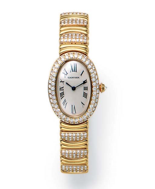 A DIAMOND AND GOLD "BAIGNOIRE" WRISTWATCH, BY CARTIER