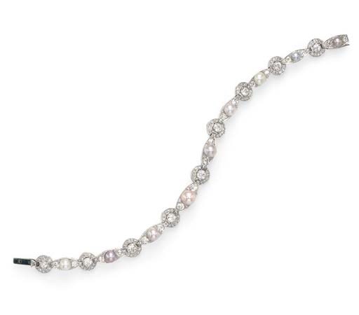 A BELLE EPOQUE PEARL AND DIAMOND BRACELET