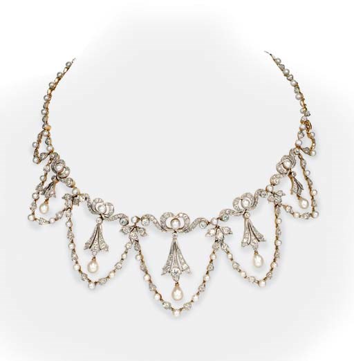 A BELLE EPOQUE PEARL AND DIAMOND NECKLACE, BY TIFFANY & CO.