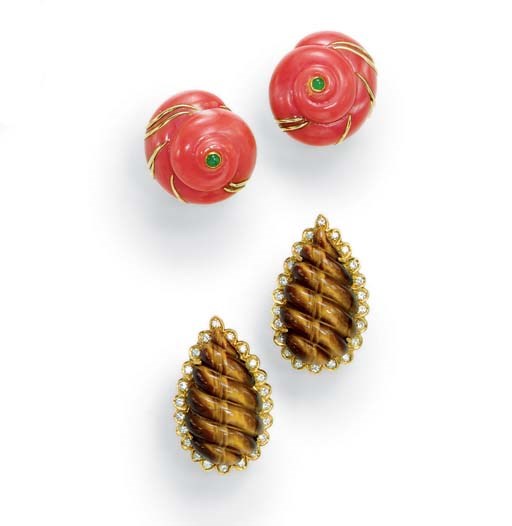 **TWO PAIRS OF MULTI-GEM EAR CLIPS