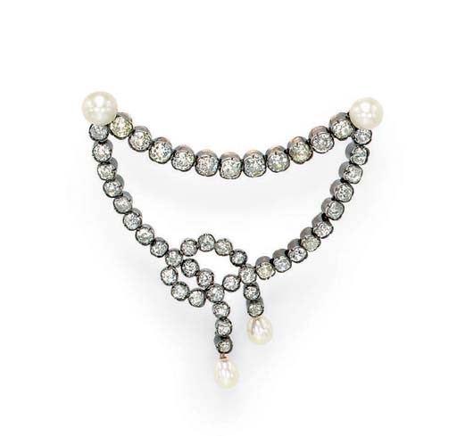 AN ANTIQUE PEARL AND DIAMOND BROOCH
