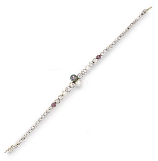 A BELLE EPOQUE DIAMOND AND PEARL BRACELET