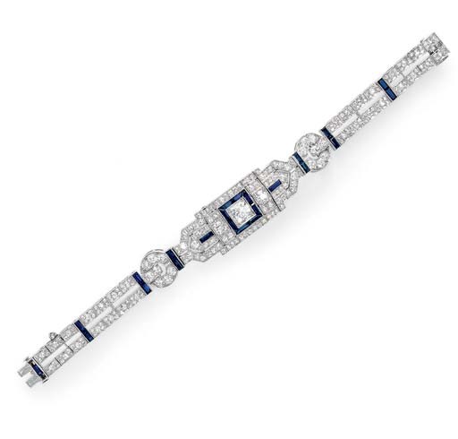 AN ART DECO SAPPHIRE AND DIAMOND BRACELET