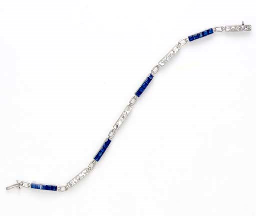 AN ART DECO SAPPHIRE AND DIAMOND BRACELET, BY TIFFANY & CO.